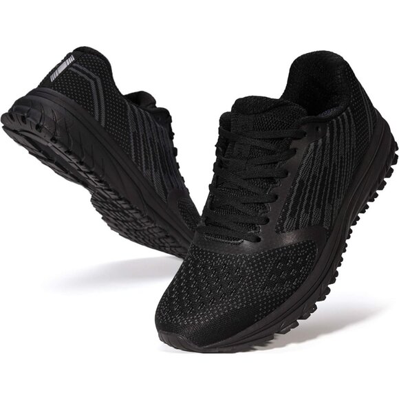 Other - Men's All Black Supportive Running Shoes Cushioned Athletic Lace Up Sneakers